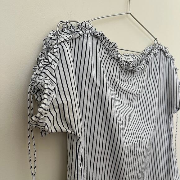 Madewell Ruffled Lace-Up Top in Stripe Gray Size XS - Picture 7 of 13